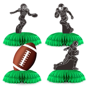 Set of 4 American football honeycomb centerpieces with player silhouettes for party decor