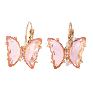 Elegant pink crystal butterfly stud earrings with gold plating and sparkling accents