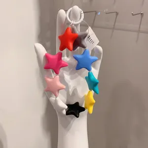 Colorful Silicone Star Beaded Keychain Contrast Color Cute Korean Style Star Bag Pendant Car Keyring For Women Accessories