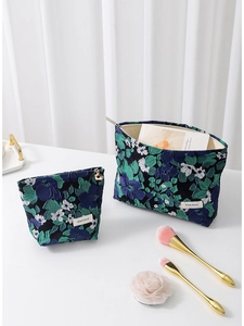 French Retro Floral Jacquard Makeup Bag Large Capacity Cotton Fabric Portable Cosmetic Pouch For Women Travel Organizer