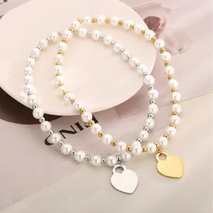 Herz Anhänger Künstliche Perlenkette Edelstahl Kunstperle Elegant Französischer Stil Mode Schmuck Für Damen