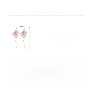 Detailed product dimensions for pink flower earrings with copper, zircon and pearl