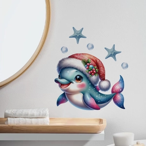 Waterproof Christmas dolphin wall sticker with starfish for bathroom tile decoration