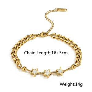 Detail of gold star pendant bracelet with shell inlay and 16+5cm adjustable chain length