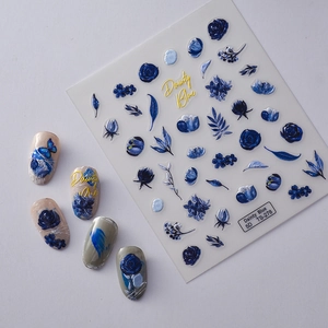 5D embossed nail stickers featuring blue floral and butterfly patterns for DIY nail art