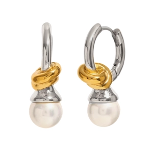French vintage knotted 18K gold plated earrings with pearls in gold and silver finish