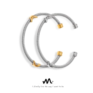 Twisted Cable Cuff Bracelet Stainless Steel Geometric Two Tone Vintage Elegant Open Bangle Jewelry For Women Men