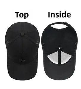 Detail view of quick-dry sport cap featuring laser-cut side vents and sweatband