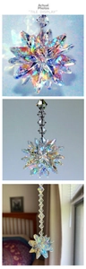 Macro detail of multifaceted crystal star suncatcher with iridescent AB coating shine