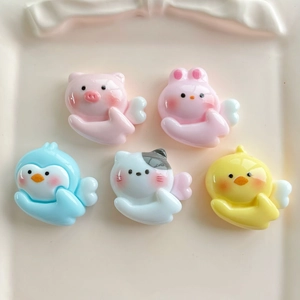 Cute Winged Animal Resin DIY Accessories For Hairpin Phone Case Decoration Creamy Rabbit Pig Cat Penguin Chick Charms