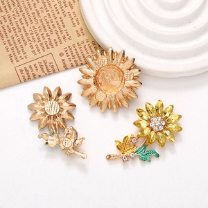 Luxury sunflower crystal accessory and DIY metal brooch with yellow rhinestones