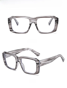 Detailed views of grey wood grain anti-blue light glasses frames from multiple angles