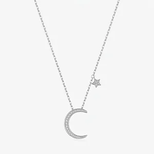 925 Sterling Silver Necklace With Zirconia Romantic Star Moon Crescent Pendant Elegant Minimalist Jewelry For Women