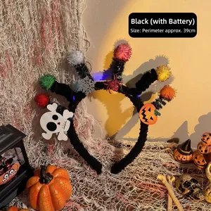 LED Halloween headband with plush black frame and colorful spooky glowing decorations