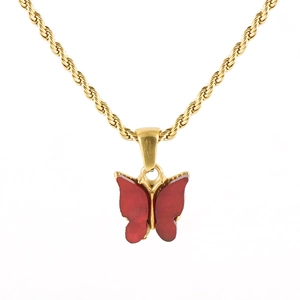 Minimalist stainless steel twisted rope chain necklace with a red butterfly pendant