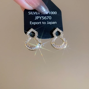 Macro shot of 925 silver hollow gourd earrings with glittering pavé cubic zirconia