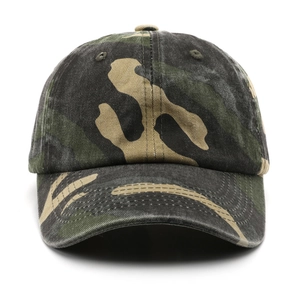 Classic jungle camouflage baseball cap with adjustable six-panel design for outdoor sun protection