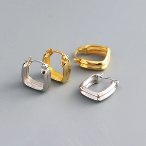 Geometric Square Hoop Earrings 925 Sterling Silver Double Layer Huggie Minimalist Jewelry For Women