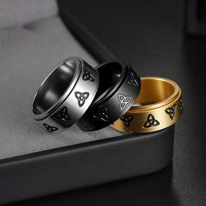 Set di anelli rotanti Viking Triquetra in acciaio inossidabile argento nero e oro