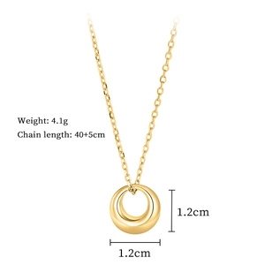 Detail of gold circle necklace showing 4.1g weight and 40+5cm chain length specs