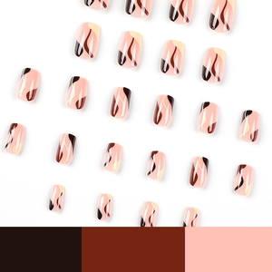 Retro brown marble medium-length press-on nails with 24 pieces in a clean matrix layout