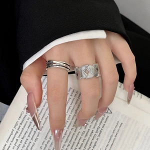 925 Sterling Silver Irregular Open Ring For Women Vintage Braided Cross Multi Layer Adjustable Fashion Jewelry Accessory
