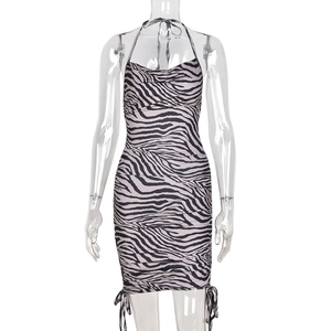 Halterneck Minikleid mit Zebramuster, seitlichem Kordelzug und schmaler Passform