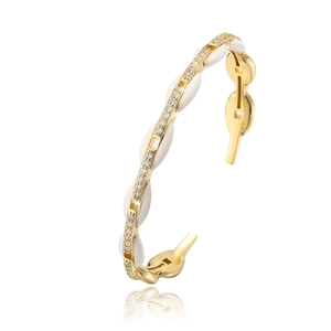 Bracciale placcato oro 18K con smalto bianco e cristalli di zircone scintillanti