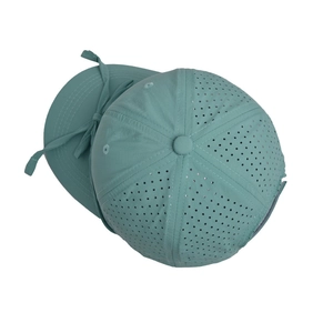 Detail of mint green breathable quick-dry sun hat with perforated mesh for airflow