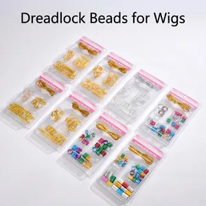 Dreadlock beads kit with various gold and silver metal hair rings and braid accessories