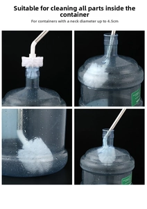 Detailed view of the flexible brush cleaning various parts of a large water dispenser bucket