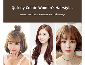 Hairbrush styling guide for inner buckles, pear curls, and airy bangs on different hairstyles