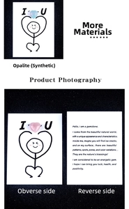 Macro detail of heart-shaped opalite and rose quartz stones on I Love You gift cards
