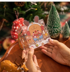 Detailed view of clear Christmas gift box with deer antlers and hand strap detail