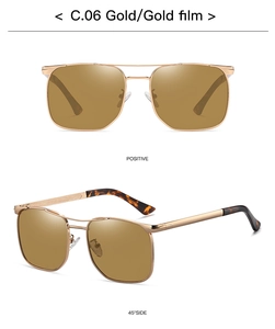 Detailed front and side views of gold frame fashion sunglasses with gold mirror lenses