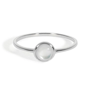 Elegant 925 sterling silver ring featuring a round white shell gemstone on thin silver band
