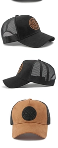 Details von Suede Trucker Caps mit atmungsaktivem Mesh und Enjoy Life Lederpatches
