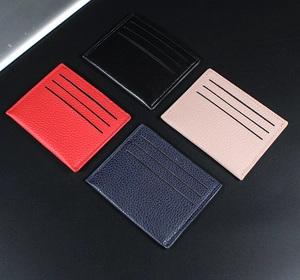 Slim lychee texture card holders in black, red, pink, and navy blue with multiple slots