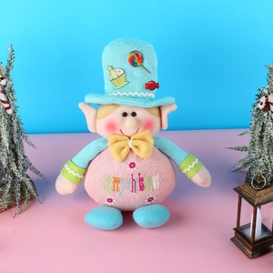 Standing plush Christmas elf doll with retractable legs and colorful candy hat decoration