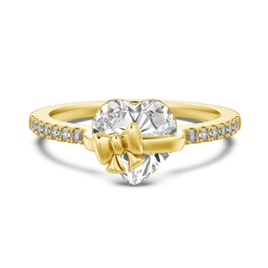 Elegant gold S925 silver heart ring with sparkling cubic zirconia and bow detail