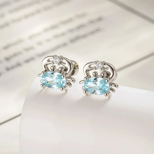 Crab Ear Cartilage Stud Piercing Earrings Ocean Series Light Blue Zircon Titanium Steel Copper Screw Back Small Cute