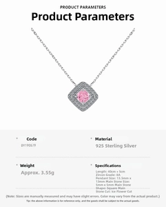 Macro detail of 925 silver necklace featuring 8A pink cubic zirconia with ice flower cut