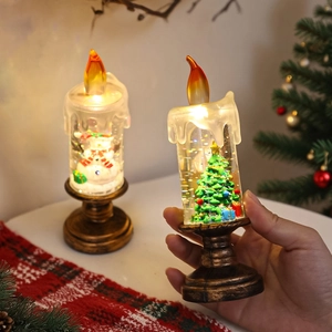 Lanterne bougie LED de Noël avec bonhomme de neige et globe d'eau étincelant