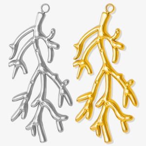 Polished gold and silver stainless steel coral branch charms with top hanging loops