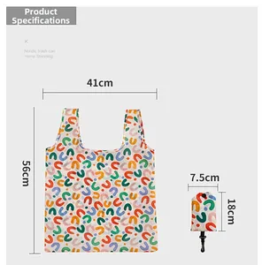 Detailed dimension guide showing open size 41x56cm and folded size 7.5x18cm of shopping bag