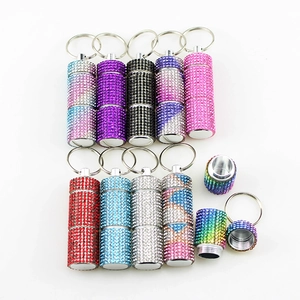 Mini Scatola Per Pillole Portachiavi Strass Metallo Portatile Ricaricabile Custodia Cilindro Contenitore Impermeabile Per Viaggi All'aperto