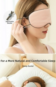 Detail of adjustable plastic buckle and high-elastic ear straps on the silk sleep eye mask