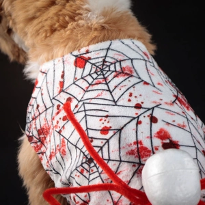 Costume d'Halloween pour chien avec toile d'araignée blanche et éclaboussures de sang