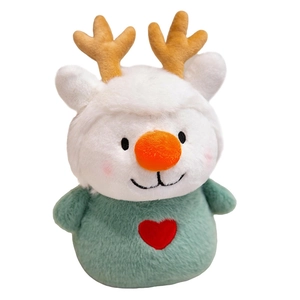 Cute plush reindeer snowman toy with heart detail and antlers for Christmas gift