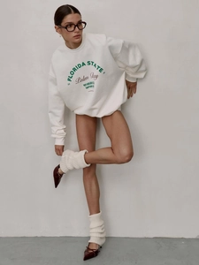 Oversize white round-neck sweatshirt with Florida State print and vintage varsity graphic